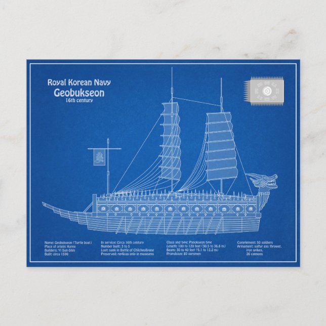 Carte Postale Turtle Ship Geobukseon - Plan d'expédition ABD (Devant)