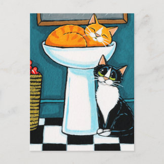 Carte Postale Tux et Tabby Cats dans l'évier de salle de bain Il