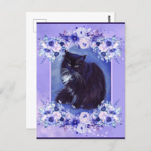 Carte Postale Tuxedo art de chat noir et blanc par Renee Lavoie