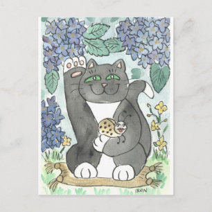 Carte Postale Tuxedo Bonne chance au milieu des Hydrangeas