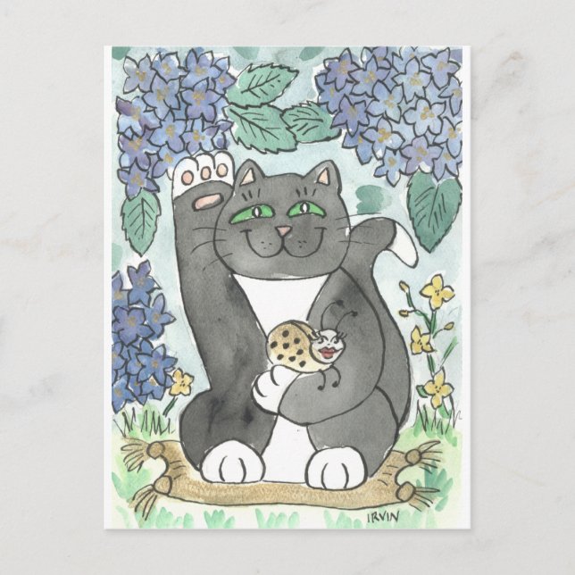 Carte Postale Tuxedo Bonne chance au milieu des Hydrangeas (Devant)