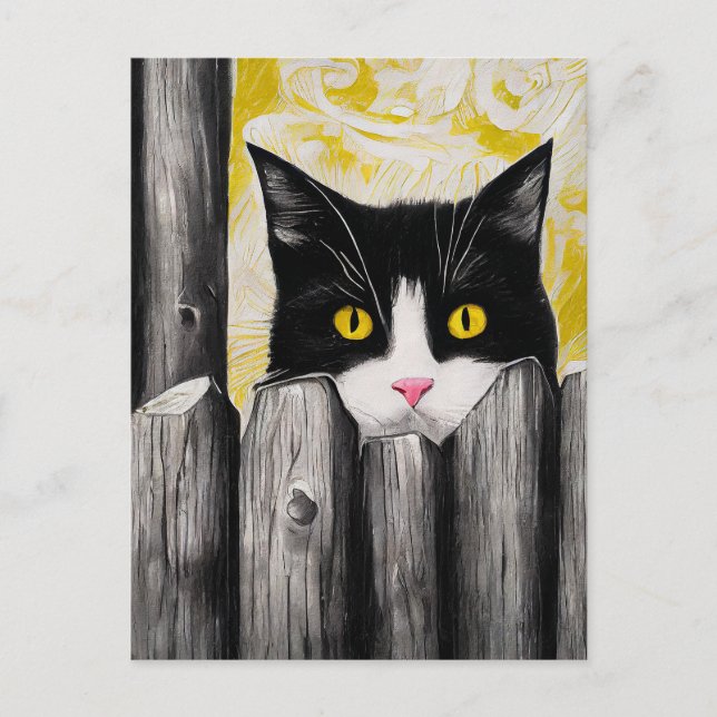 Carte postale TUXEDO CAT ART qui regarde mignon (Devant)