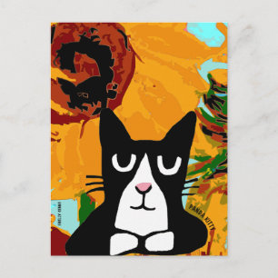 CARTE POSTALE TUXEDO CAT ART & SUNFLOWER PANDA KITTY POSTCARTES