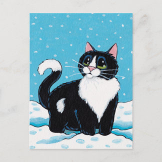 Carte Postale Tuxedo Cat debout genou profond dans la peinture d