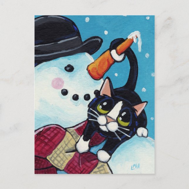 Carte postale Tuxedo Cat et Gentlemen Snowman (Devant)