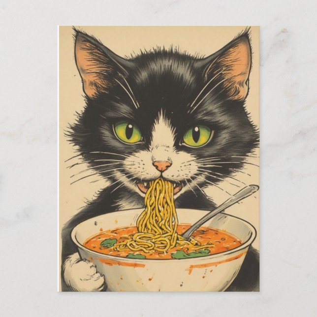 carte postale TUXEDO CAT RAMEN NOODLES (Devant)