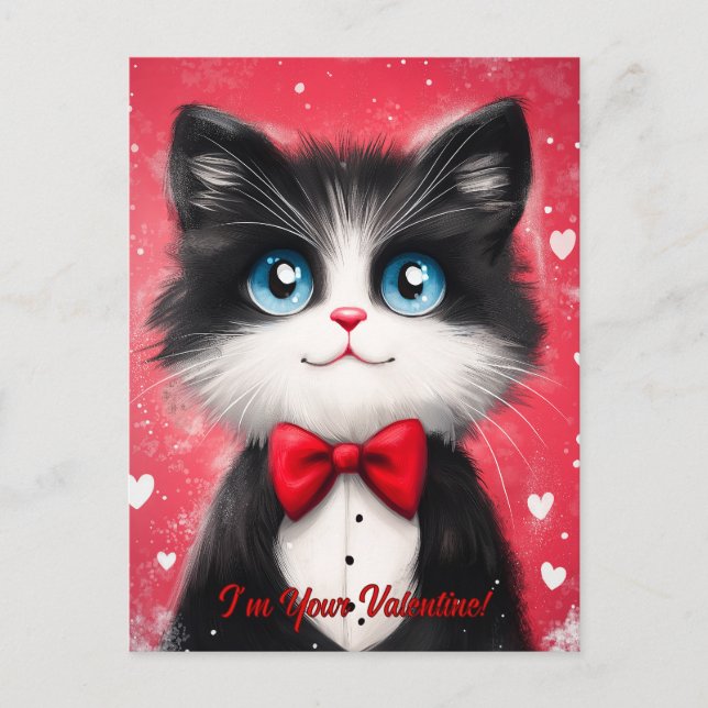 Carte Postale Tuxedo Cat Valentine (Devant)