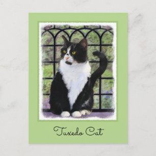 Carte Postale Tuxedo Chat dans la peinture de fenêtre Art animal
