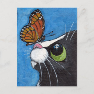 Carte Postale Tuxedo Chat et Papillon Viceroy