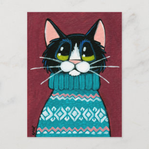 Carte Postale Tuxedo Chat portant une peinture de pull moche