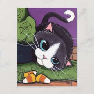 Carte Postale Tuxedo Chat sorcières Casquette & Candy Corn Hallo