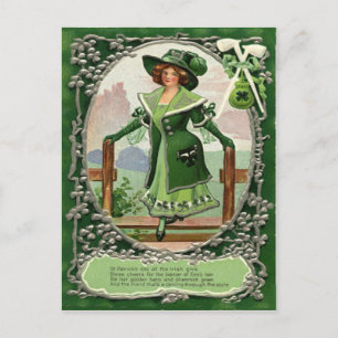 Carte Postale Tuyau Trèfle Vintage Harpe d'Érin Poème St Patrick