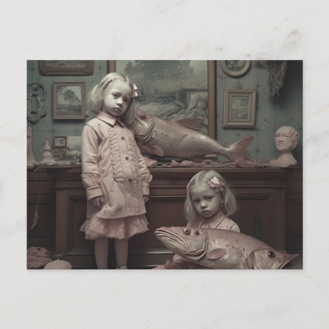 Carte Postale Twin Avec Poisson Rose Horreur AI Art (Devant)
