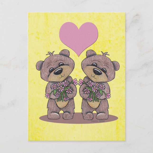 Carte Postale Twin Bears with Heart Postcard (Devant)