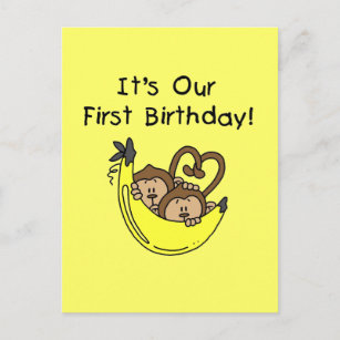Carte Postale Twin Boys 1st Birthday Monkey Tshirts et cadeaux
