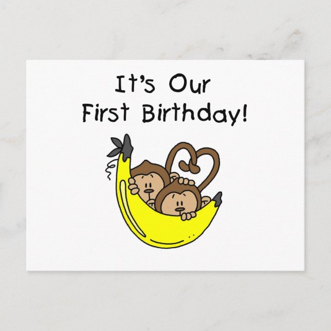 Carte Postale Twin Boys 1st Birthday Monkey Tshirts et cadeaux (Devant)