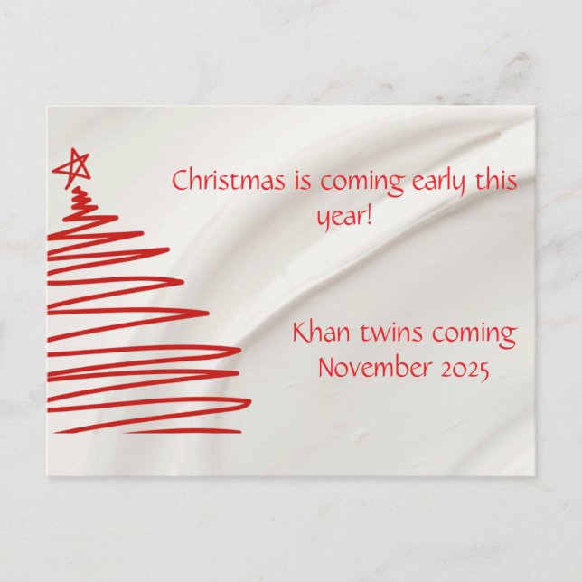 Carte Postale Twin Christmas Theme Grossesse Faire-part (Devant)