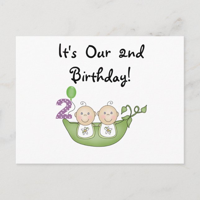 Carte Postale Twin Peas in a Pod 2e Anniversaire T-shirts et cad (Devant)