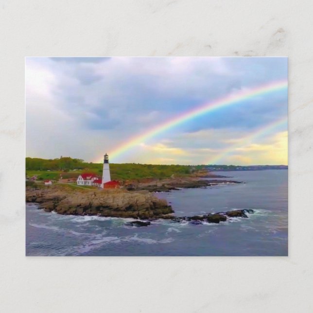 Carte Postale Twin Rainbows et Lighthouse (Devant)