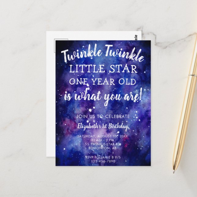 Carte Postale Twinkle Twinkle Little Star 1er anniversaire Galax (Devant/Arrière en situation)