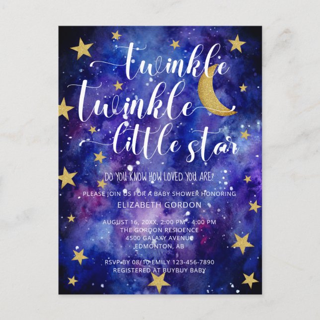 Carte Postale Twinkle Twinkle Little Star Baby shower Galaxy (Devant)