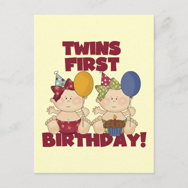 Carte Postale Twins 1er Anniversaire - Girls Tshirts et cadeaux (Devant)