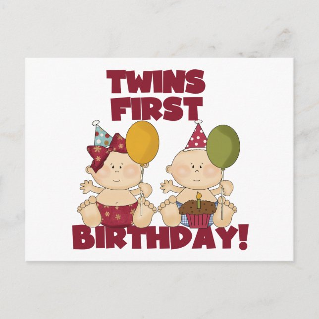 Carte Postale Twins 1er Anniversaire T-shirts et cadeaux garçon/ (Devant)