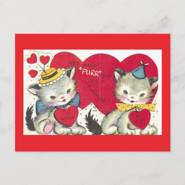 Carte Postale Two Cute Kittens Vintage Valentine Postcard (Devant)