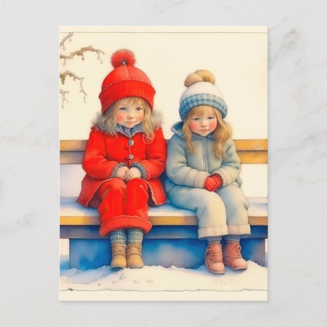 Carte Postale Two Cute Little Children Chritmas  (Devant)