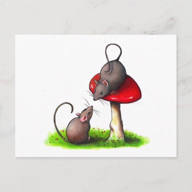 Carte Postale Two Cute Little Mice and a Toadstool: Artwork (Devant)