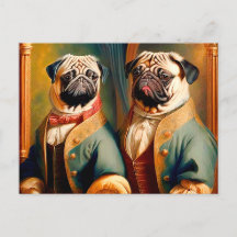 Two Funny Anthropomorphic Vintage Pug