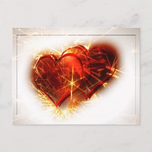 Carte Postale Two Hearts with Fireworks (Devant)