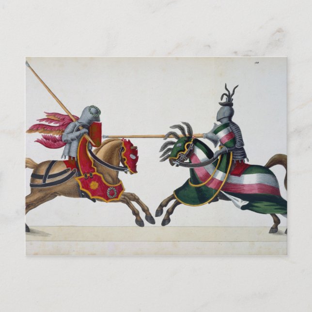 Carte Postale Two knights at a tournament, plate from 'A History (Devant)