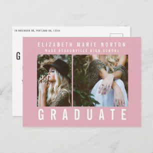 Carte Postale Type graduation multi photo moderne rose et blanc
