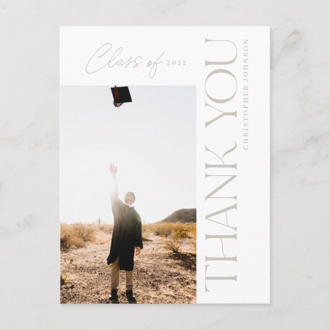 Carte Postale Type moderne Graduation Merci Photo Grey (Devant)