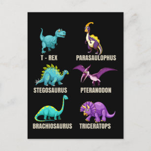 Carte Postale Types de dinosaures Trex Tricératops Dino Fan