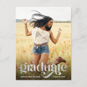 Carte Postale Typographie à la mode Silver Overlay Photo Graduat