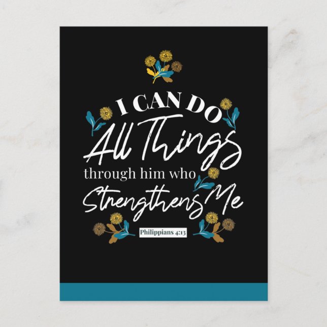 Carte Postale typographie à verset biblique art floral noir ver (Devant)