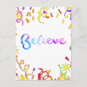 Carte Postale Typographie aquarelle Confetti Art croyez 