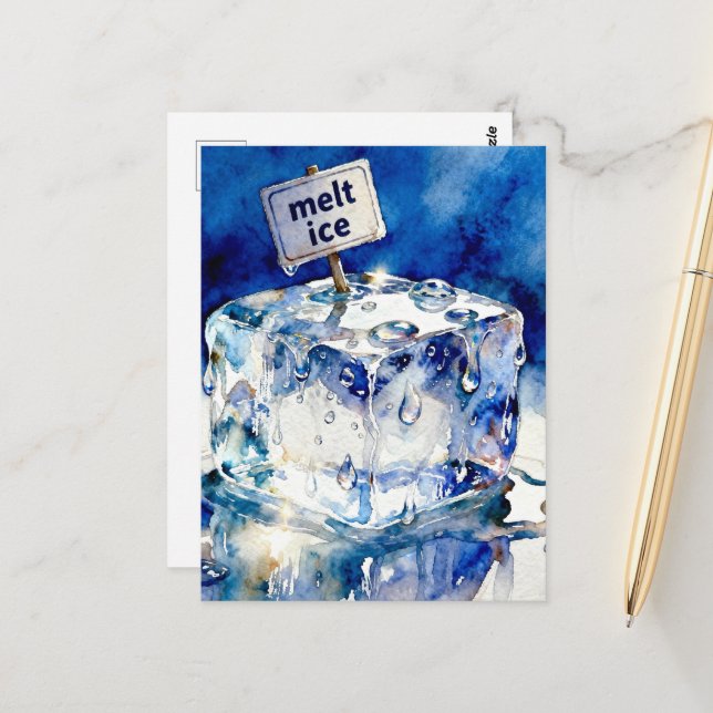 Carte Postale Typographie aquarelle de cubes de glace en train d (Devant/Arrière en situation)