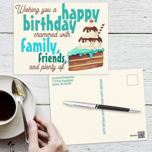 Carte Postale Typographie Colorée Gâteau D'anniversaire Crème Gl (Créateur téléchargé)