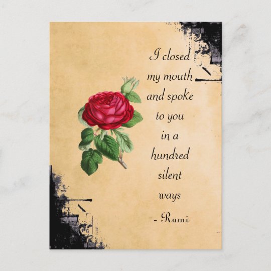 Carte Postale Typographie De Citation De Rumi Avec Le Rose Rouge Zazzle Fr