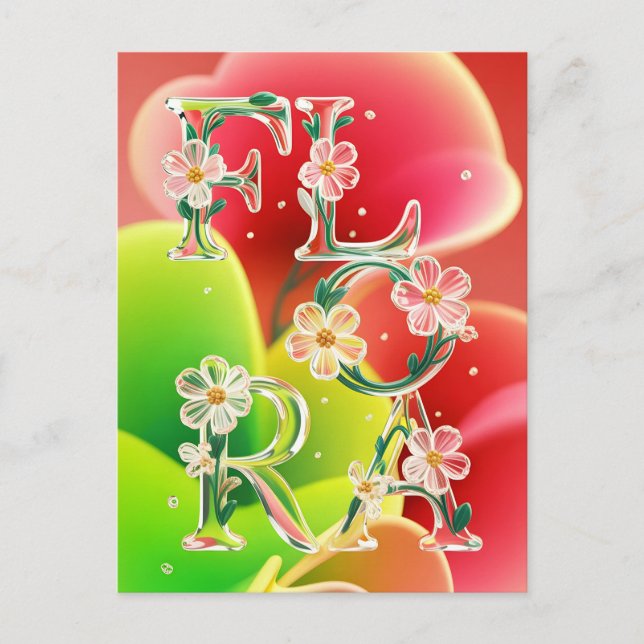 Carte Postale Typographie de flore en verre 3D fantaisiste  (Devant)