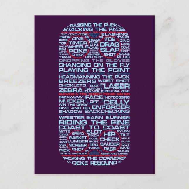 Carte Postale Typographie de patinoire de hockey (Devant)