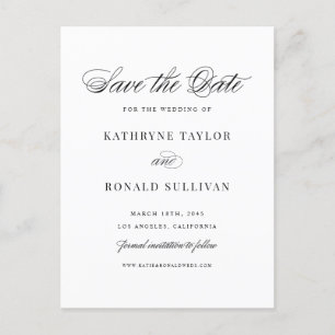 Carte Postale Typographie de script classique noir Enregistrer l