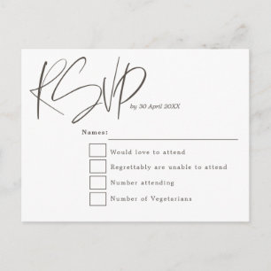 Carte Postale Typographie de script moderne minimal Mariage RSVP