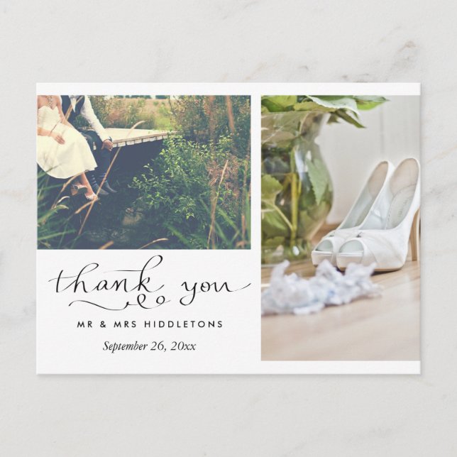 Carte Postale Typographie du Merci mariage | Deux photos (Devant)