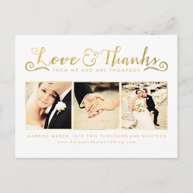 Carte Postale Typographie du script de Mariage d'or Photo (Devant)