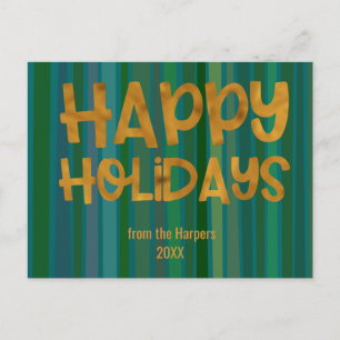 Carte Postale Typographie Faux Or Joyeuses Fêtes Rayures Vertes