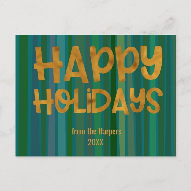Carte Postale Typographie Faux Or Joyeuses Fêtes Rayures Vertes (Devant)